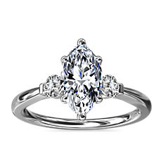 Petite Three-Stone Diamond Engagement Ring in 18k White Gold